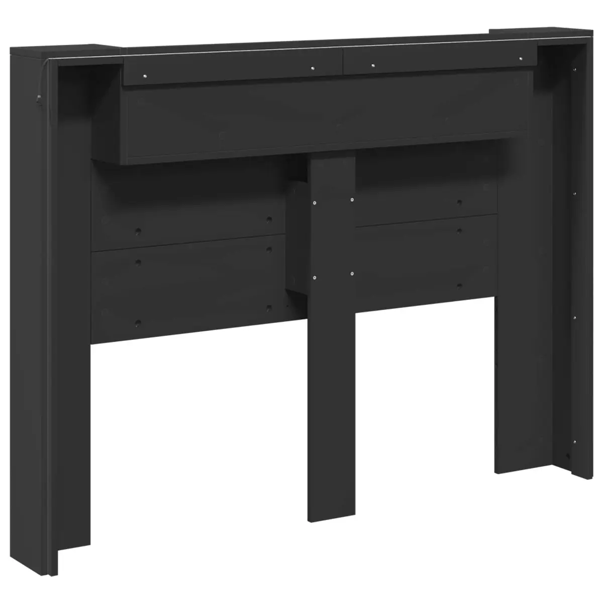 Storage Headboard Black Engineered Wood RGB LED Lights Adjustable Brightness Integrated Shelving