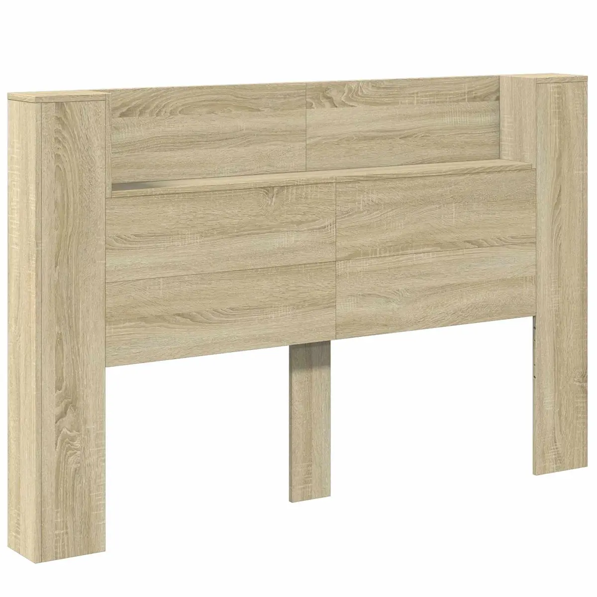 Storage Headboard Brown Engineered Wood Integrated Shelving Adjustable RGB LED Lighting