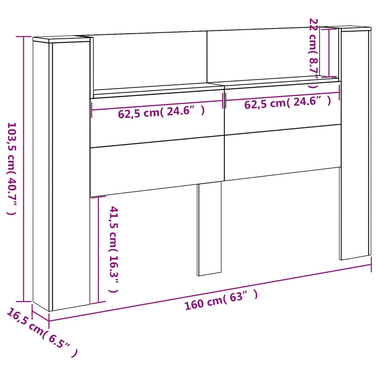 Storage Headboard Brown Engineered Wood Integrated Shelving Adjustable RGB LED Lighting