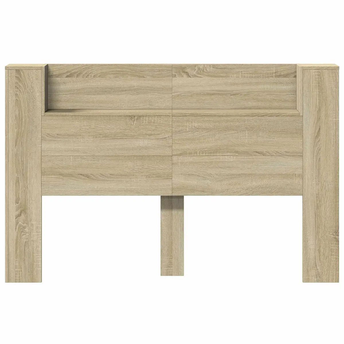 Storage Headboard Brown Engineered Wood Integrated Shelving Adjustable RGB LED Lighting