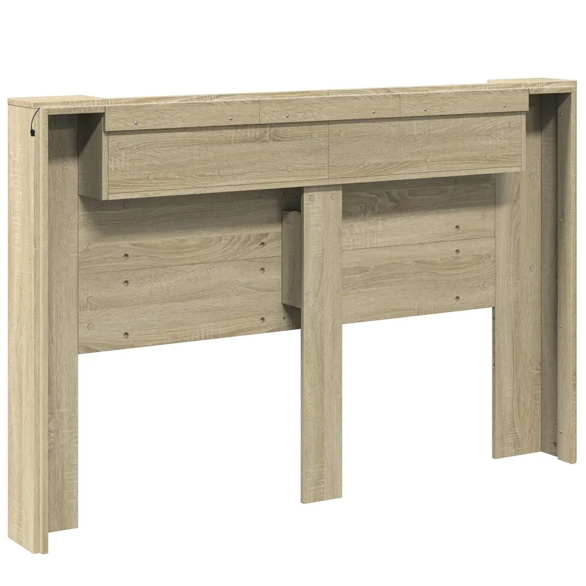 Storage Headboard Brown Engineered Wood Integrated Shelving Adjustable RGB LED Lighting