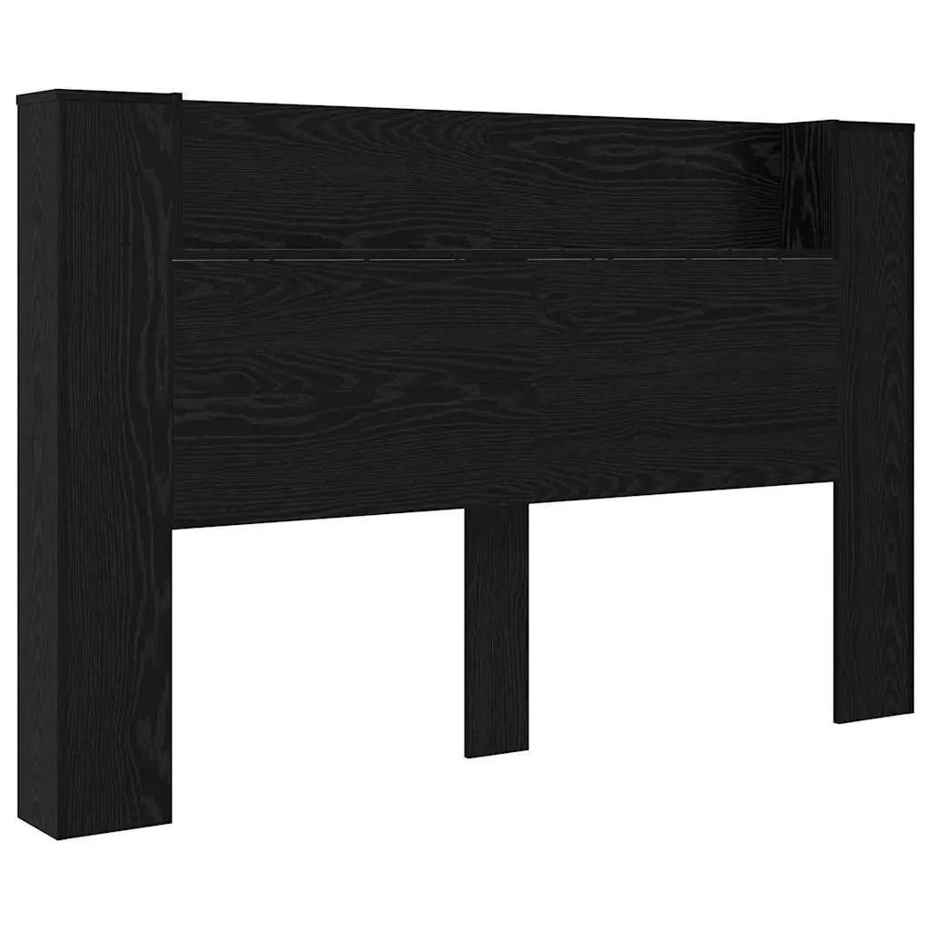 Storage Headboard Black Engineered Wood RGB LED Lights Integrated Shelving