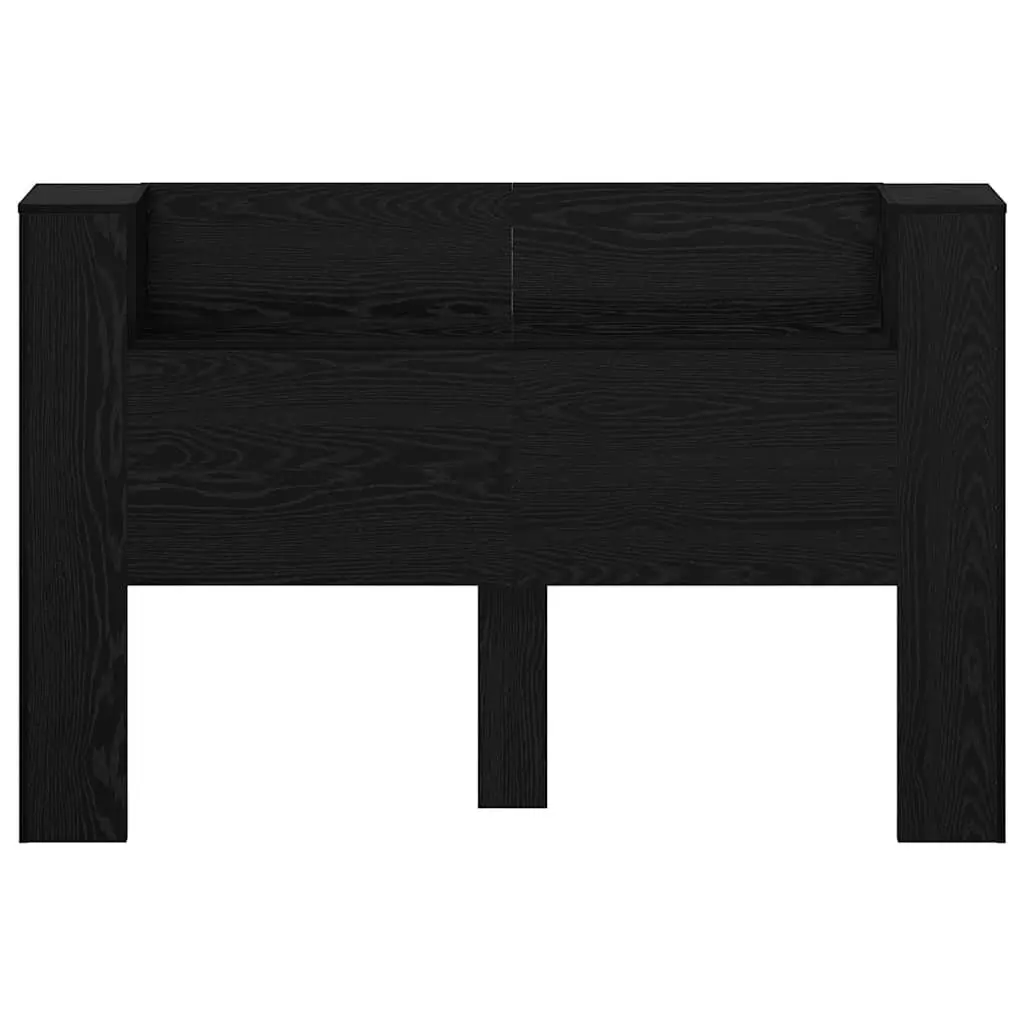Storage Headboard Black Engineered Wood RGB LED Lights Integrated Shelving