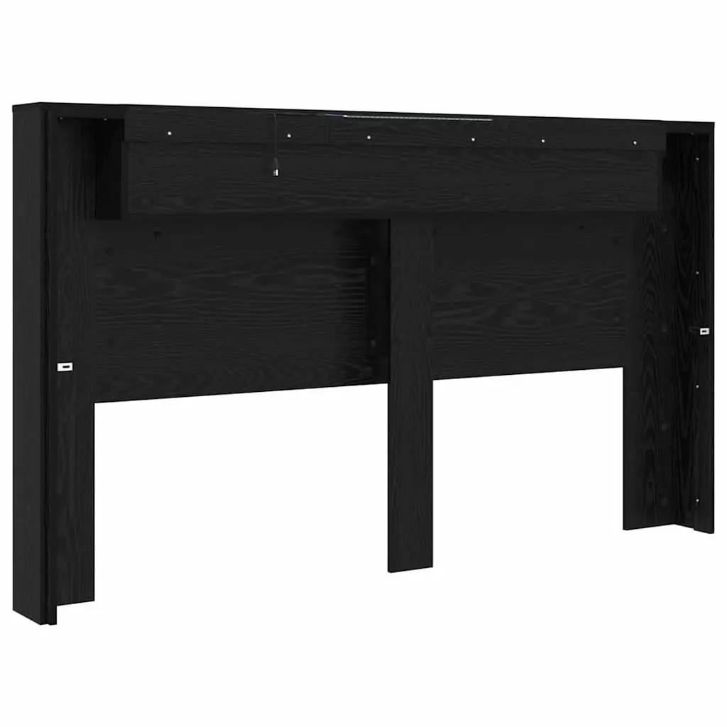 Storage Headboard with RGB LED Lights Bedroom Furniture Black Engineered Wood