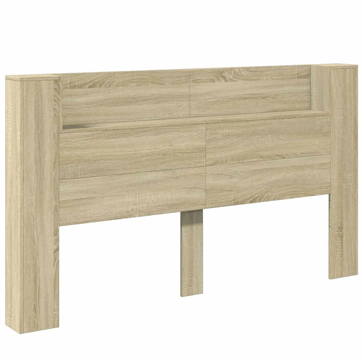 Storage Headboard with LED Lights Brown Engineered Wood Bedroom Shelf