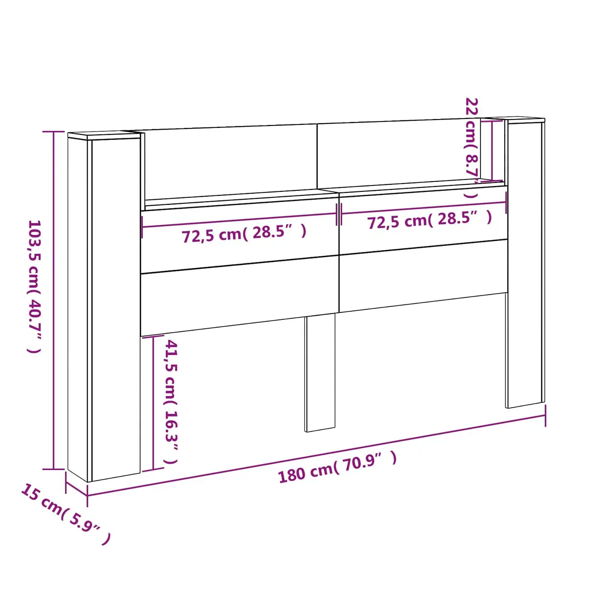 Storage Headboard with LED Lights Brown Engineered Wood Bedroom Shelf