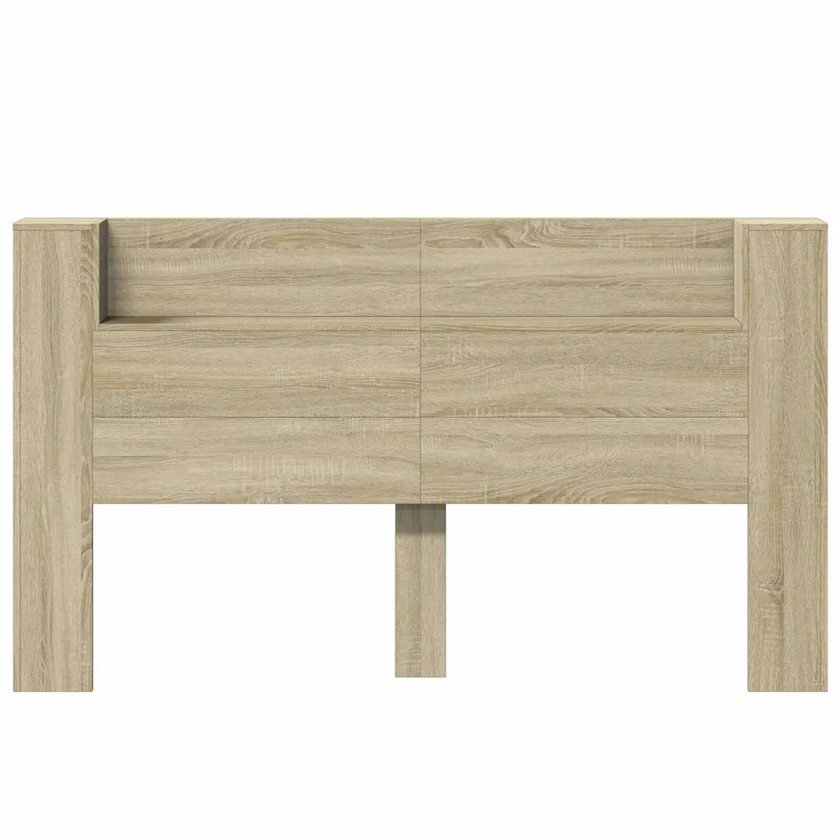 Storage Headboard with LED Lights Brown Engineered Wood Bedroom Shelf