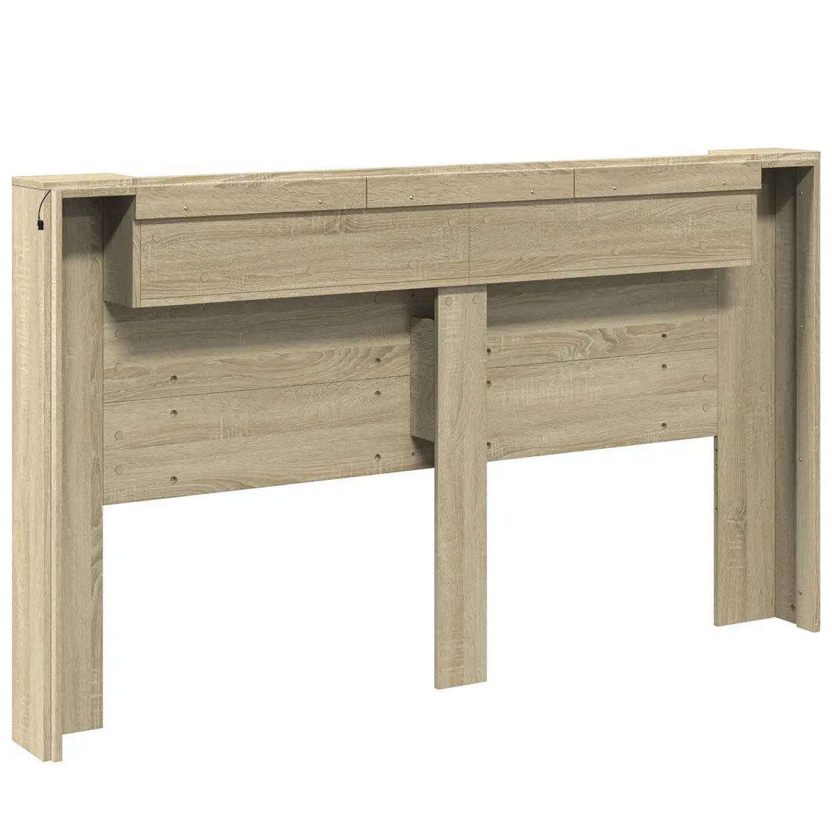 Storage Headboard with LED Lights Brown Engineered Wood Bedroom Shelf