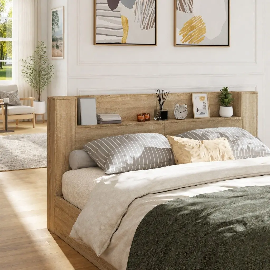 Storage Headboard Brown Sonoma Oak Engineered Wood with RGB LED Lights