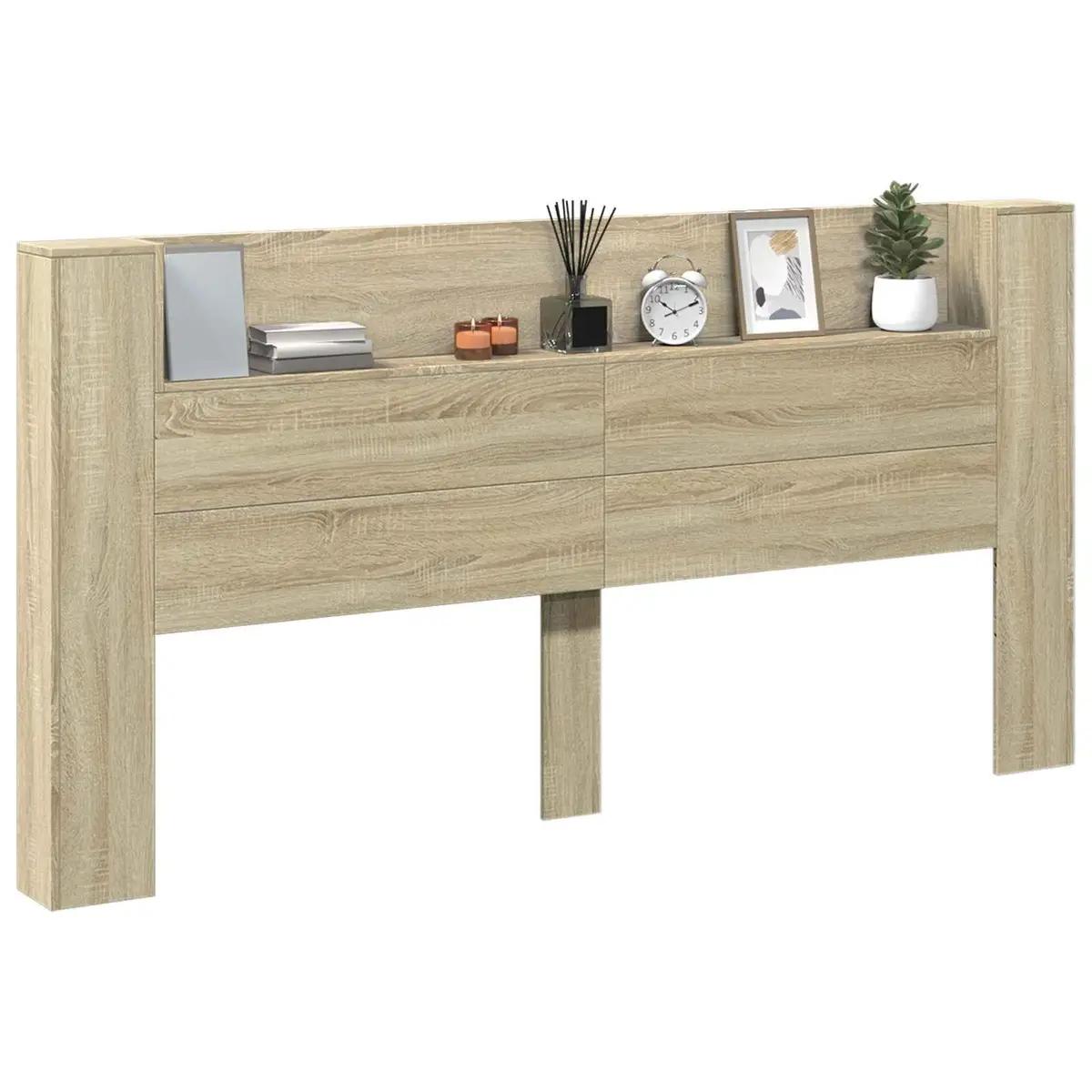 Storage Headboard Brown Sonoma Oak Engineered Wood with RGB LED Lights