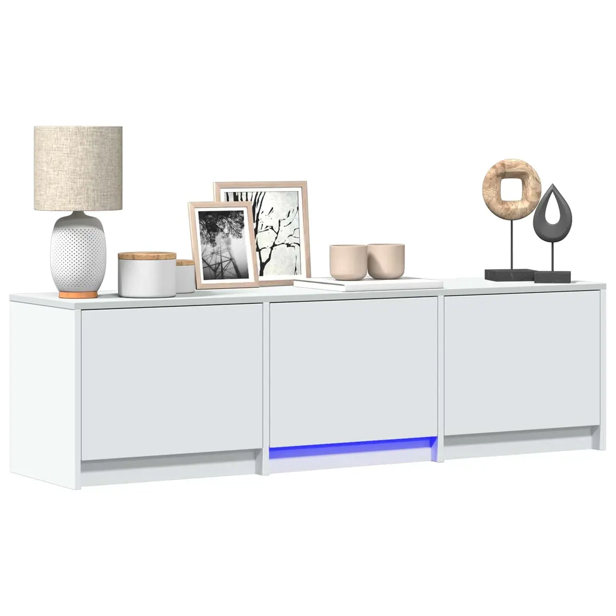 White TV Cabinet with Adjustable LED Lighting
