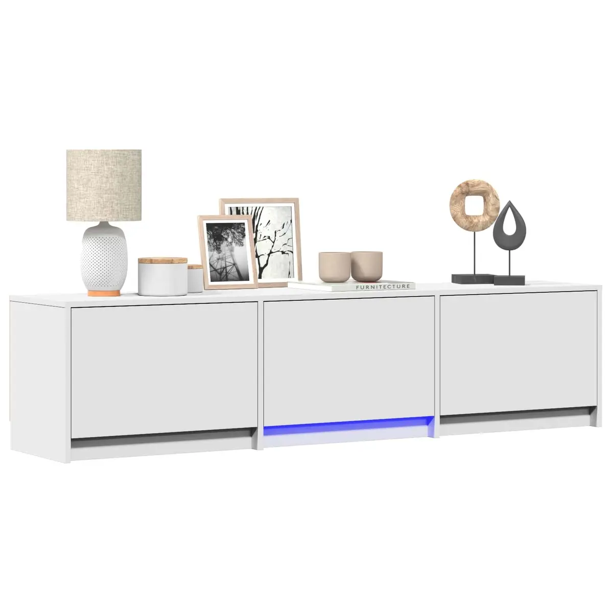 TV Cabinet White 165cm Engineered Wood LED Lights Storage Unit