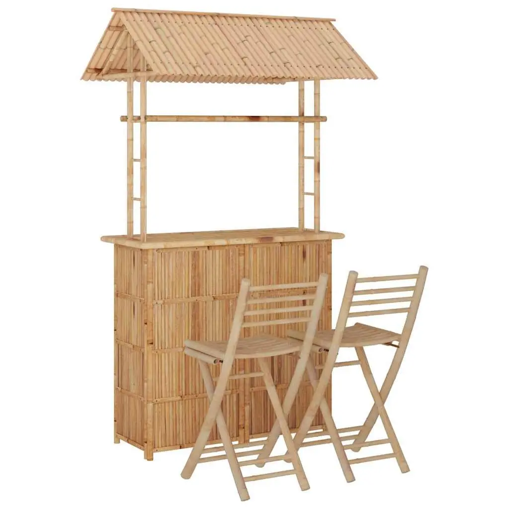 Bamboo Bar Set 3 Piece Garden Patio Outdoor Furniture Tropical Brown Foldable