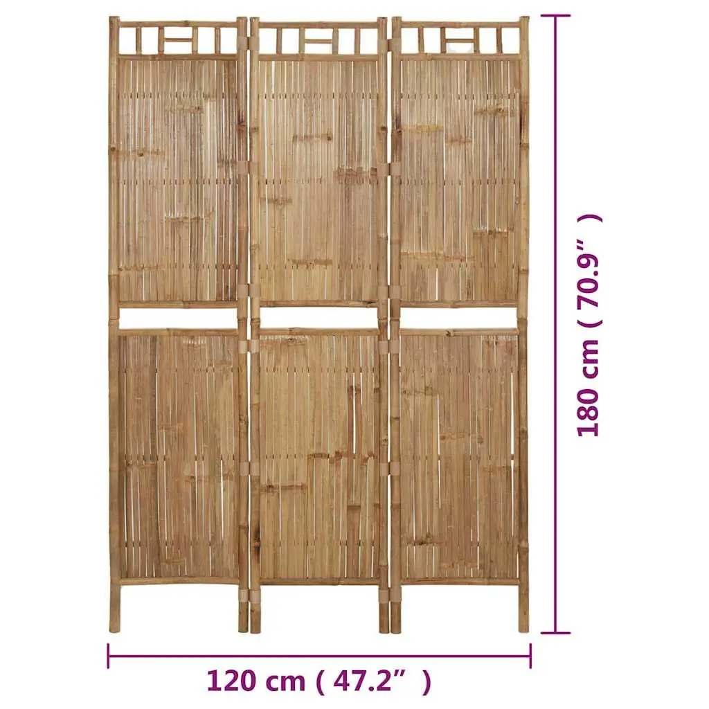 3-Panel Room Divider Brown 120x180 cm Foldable Bamboo Privacy Screen
