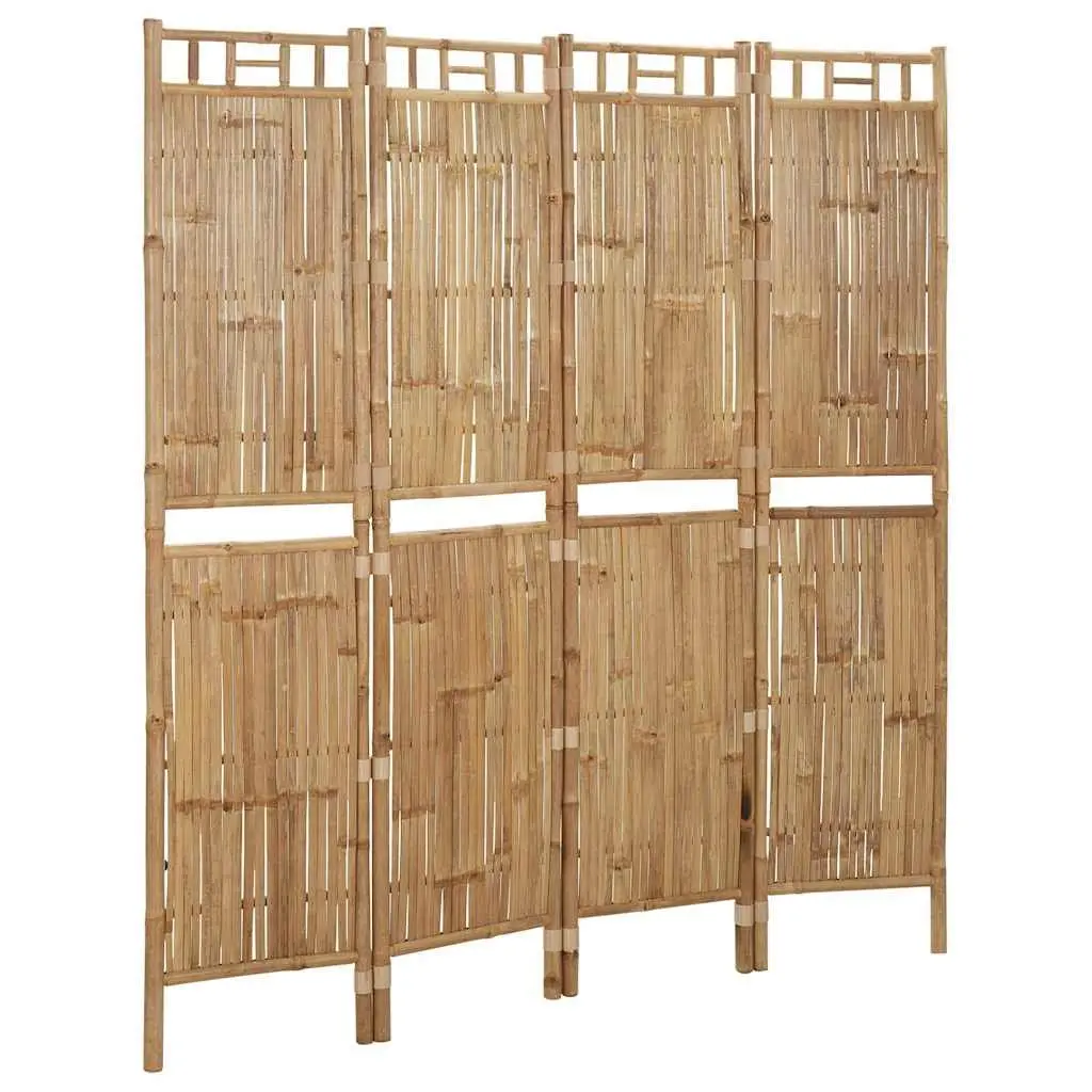 4-Panel Room Divider Brown Bamboo Folding Privacy Screen Indoor Outdoor Partition