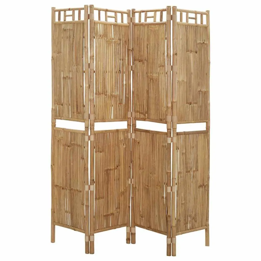 4-Panel Room Divider Brown Bamboo Folding Privacy Screen Indoor Outdoor Partition