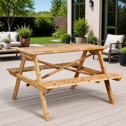 Bamboo Picnic Table 115x115x81cm Brown Outdoor Dining Furniture Garden Bench