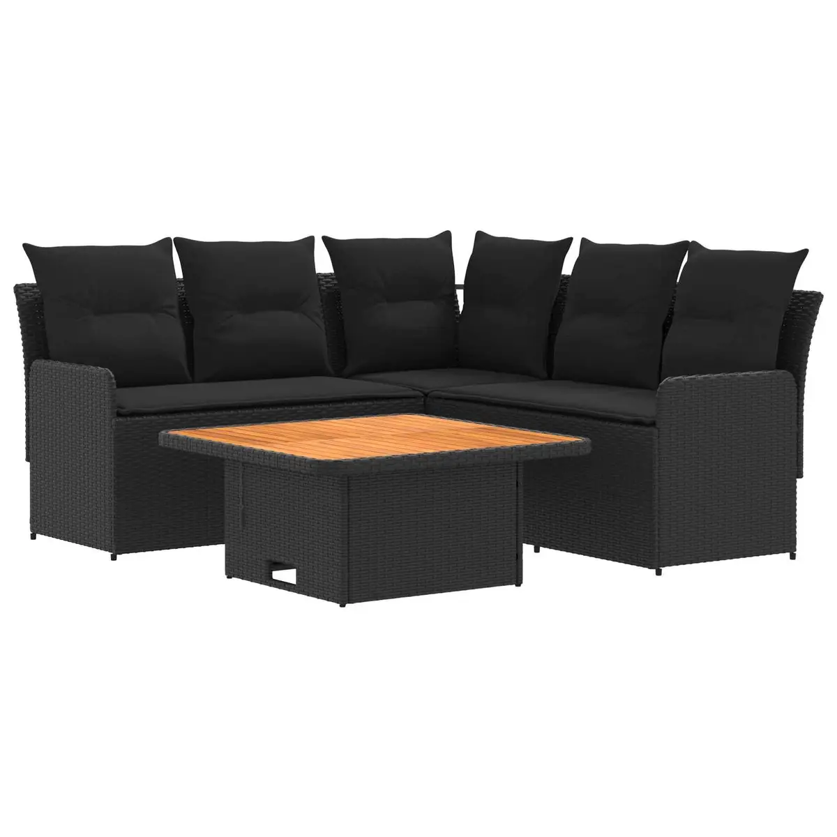 4 Piece PE Rattan Furniture Set Black with Warm Brown Tones Indoor Outdoor Patio Lounge Sofa with Cushions