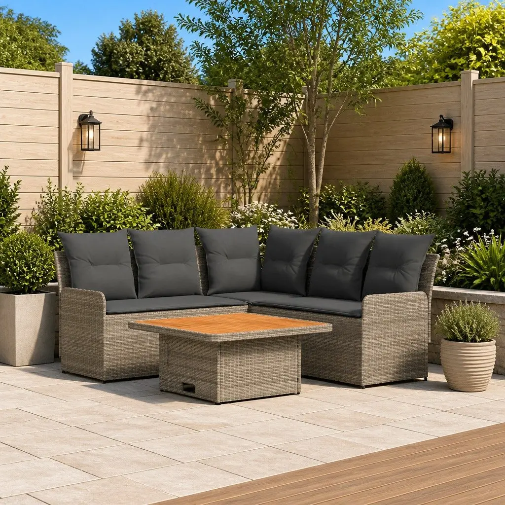 Outdoor Furniture Set Grey 4 Piece Patio Lounge Sofa with Cushions