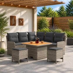 Concise and Stylish Grey 6-Piece PE Rattan Furniture Set