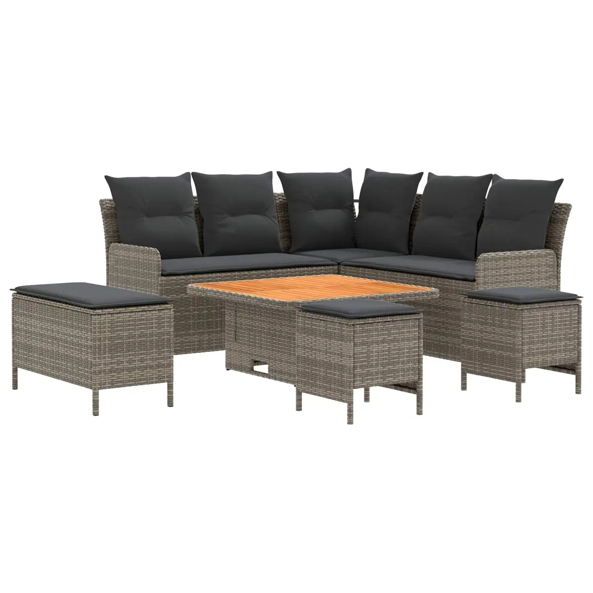 Outdoor Furniture Set Grey 7 Piece PE Rattan Patio Lounge Seating with Cushions