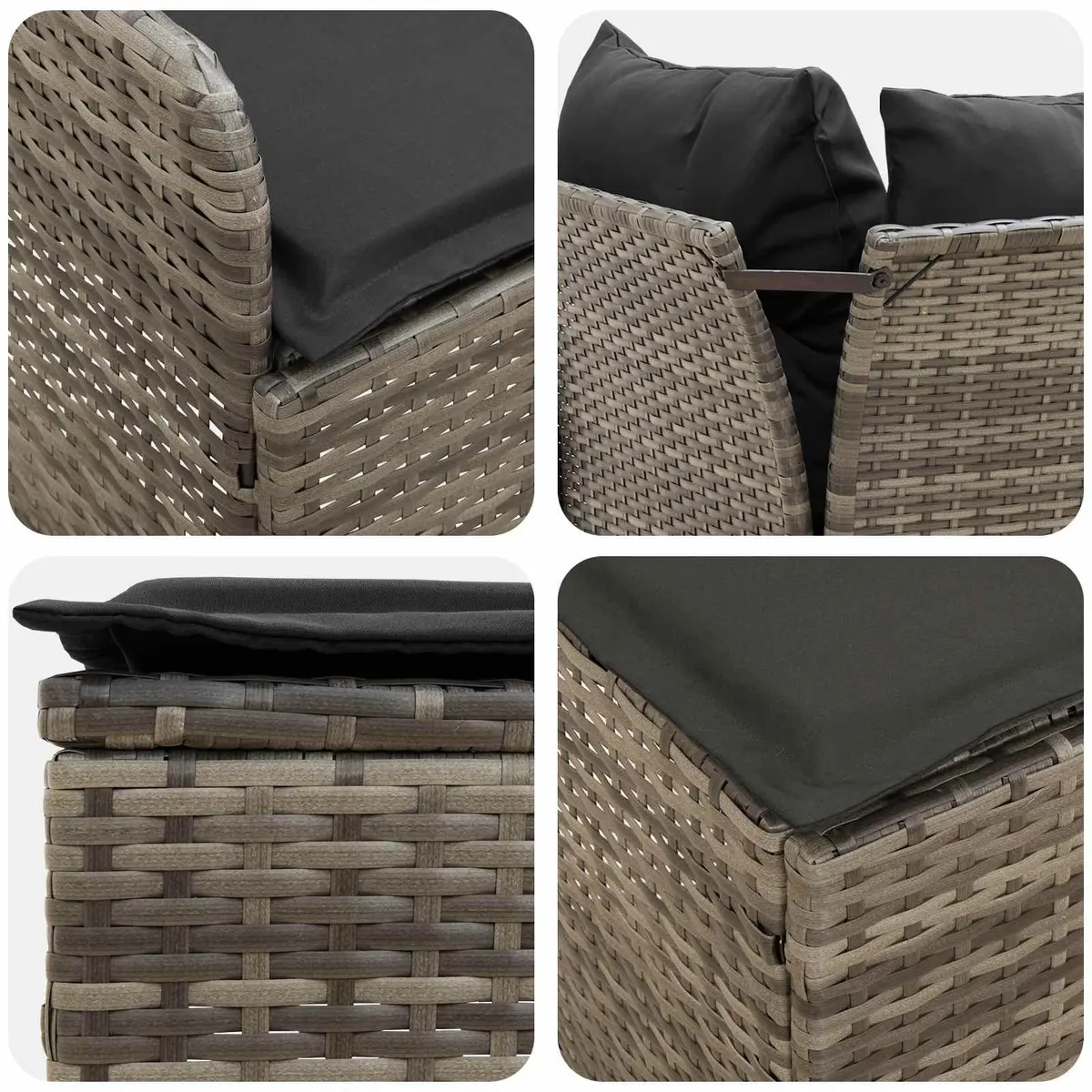 Outdoor Furniture Set Grey 7 Piece PE Rattan Patio Lounge Seating with Cushions
