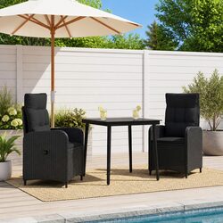 Outdoor Sofa Table Set 3 Piece Black PE Rattan Steel Frame Patio Furniture