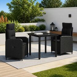 Compact 3-Piece Black Rattan Sofa Table Set for Any Space