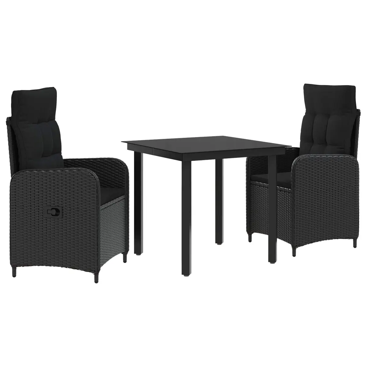 Garden Dining Set Black 3 Piece Adjustable Chairs Outdoor Table PE Rattan Patio Furniture