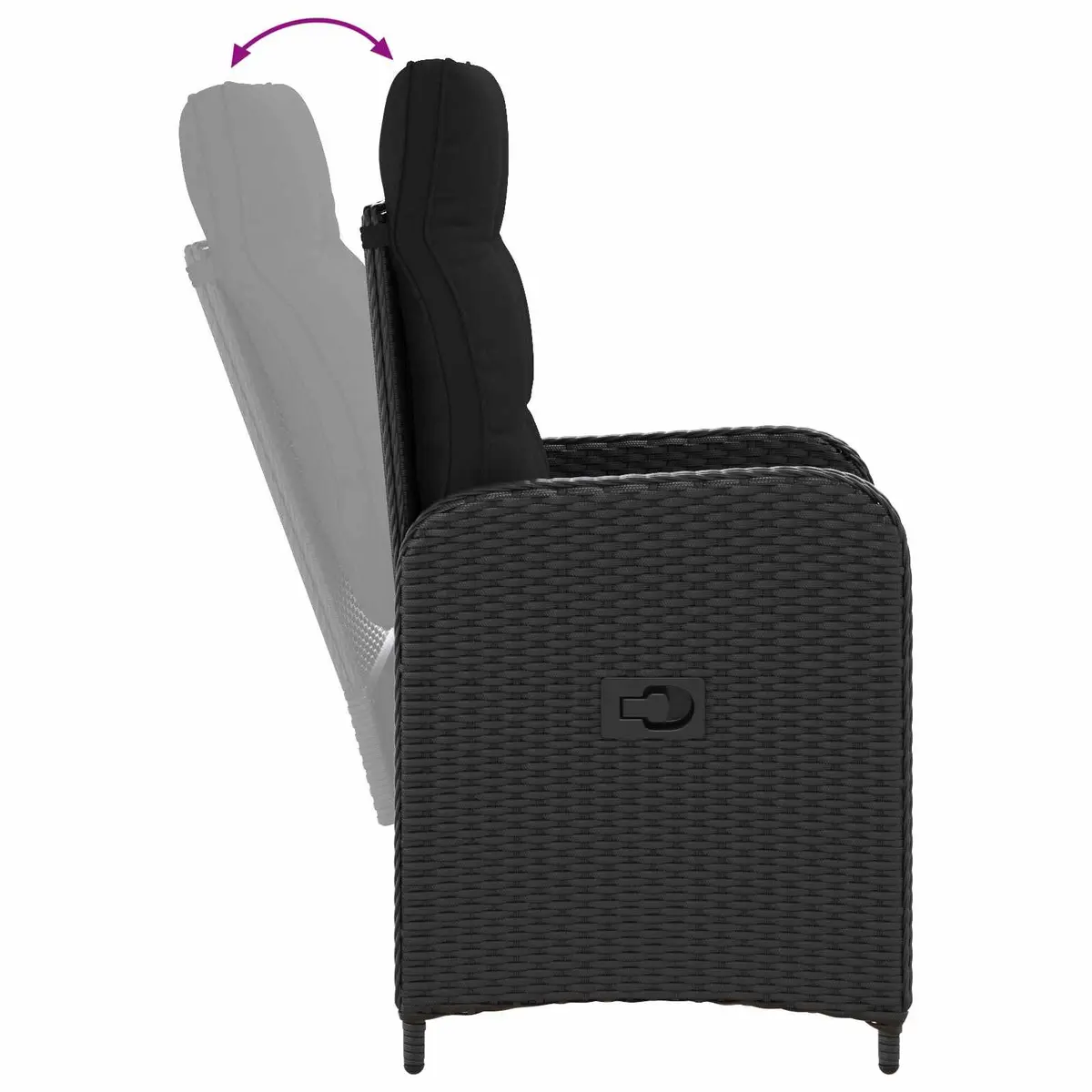 Garden Dining Set Black 3 Piece Adjustable Chairs Outdoor Table PE Rattan Patio Furniture