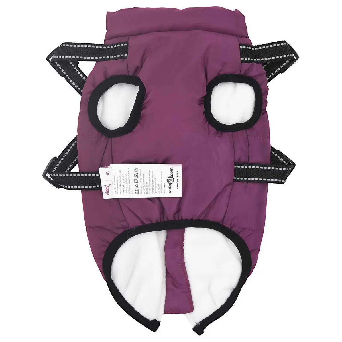 Dog Coat Purple L28 Fleece Polyester Waterproof Windproof Adjustable Harness