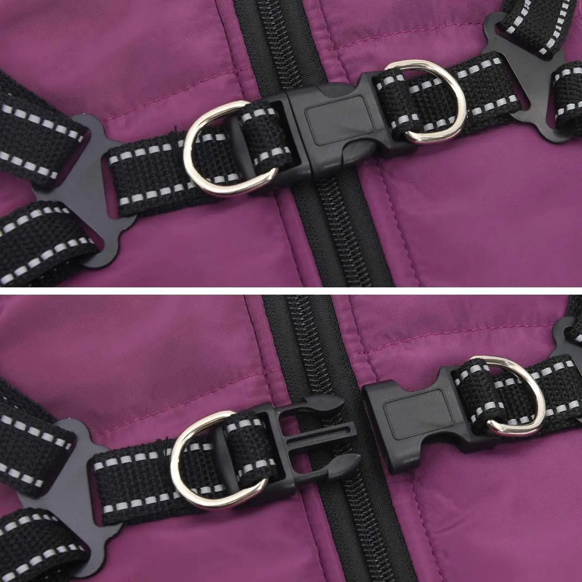 Dog Coat Purple L36 Fleece Polyester Water-resistant Windproof Adjustable Harness