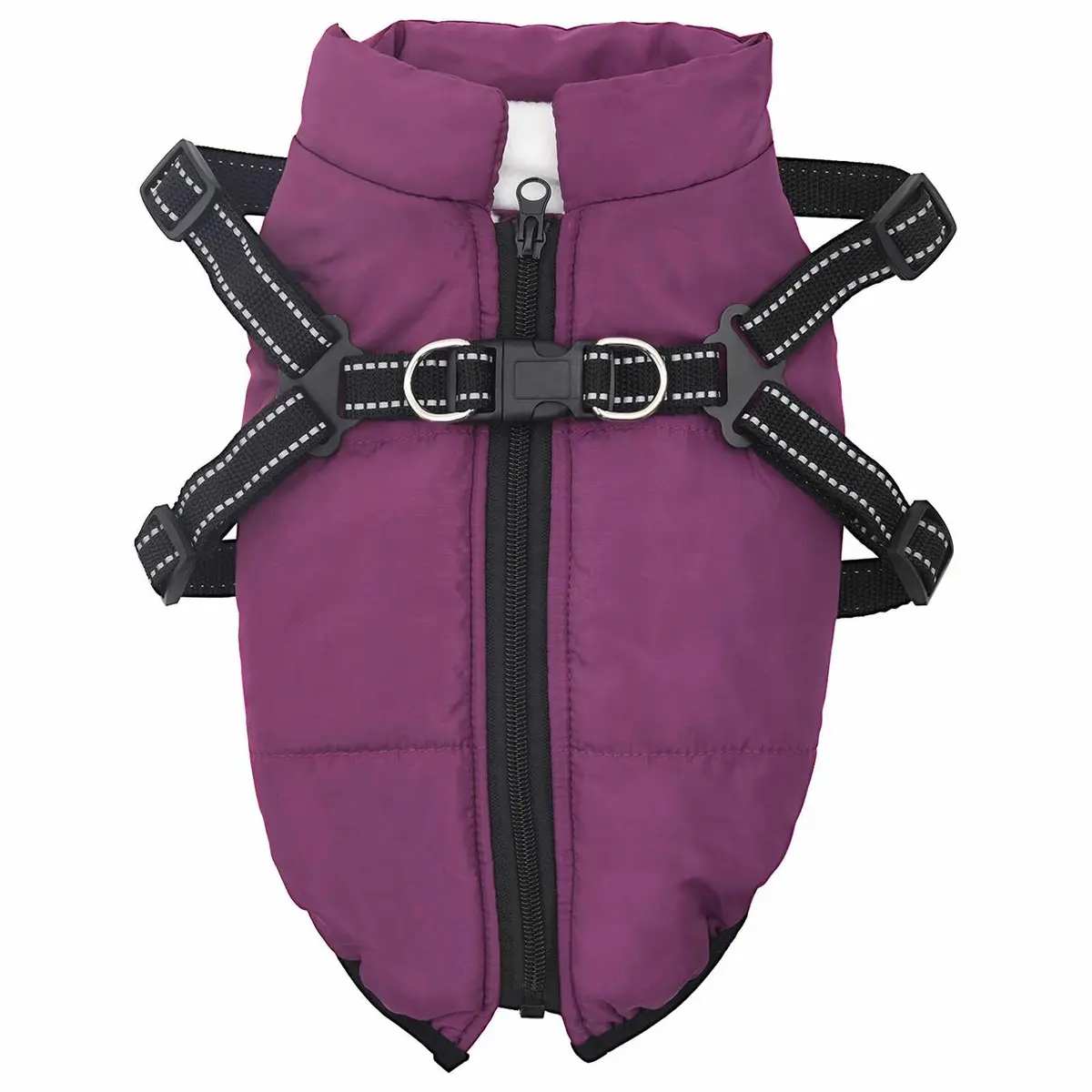 Dog Coat Purple L40 Fleece Polyester Water-Resistant Windproof Adjustable
