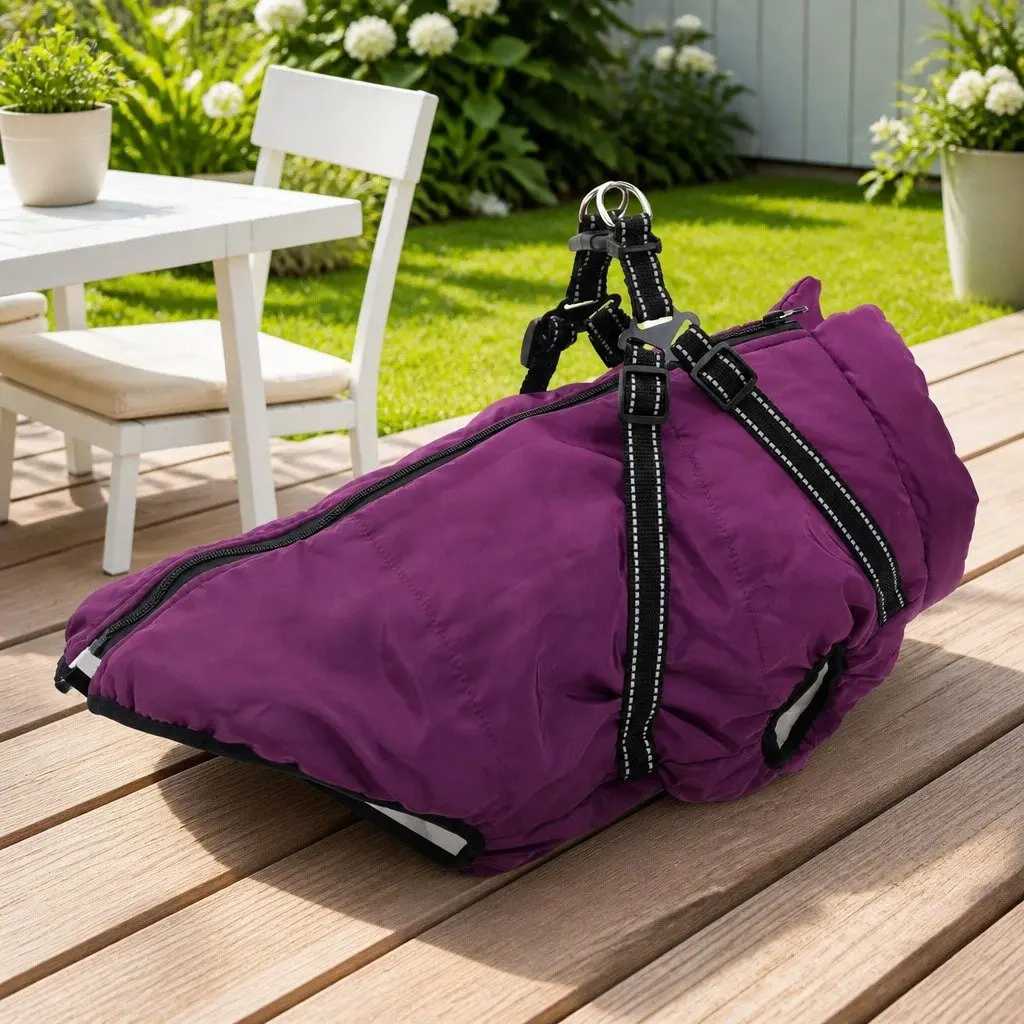 Dog Coat Purple L44 Fleece Polyester Outdoor Winter Warm Water-Resistant