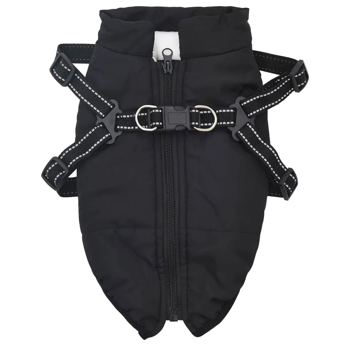 Dog Coat Black L28 Fleece Polyester Outdoor Winter Warm Adjustable Reflective