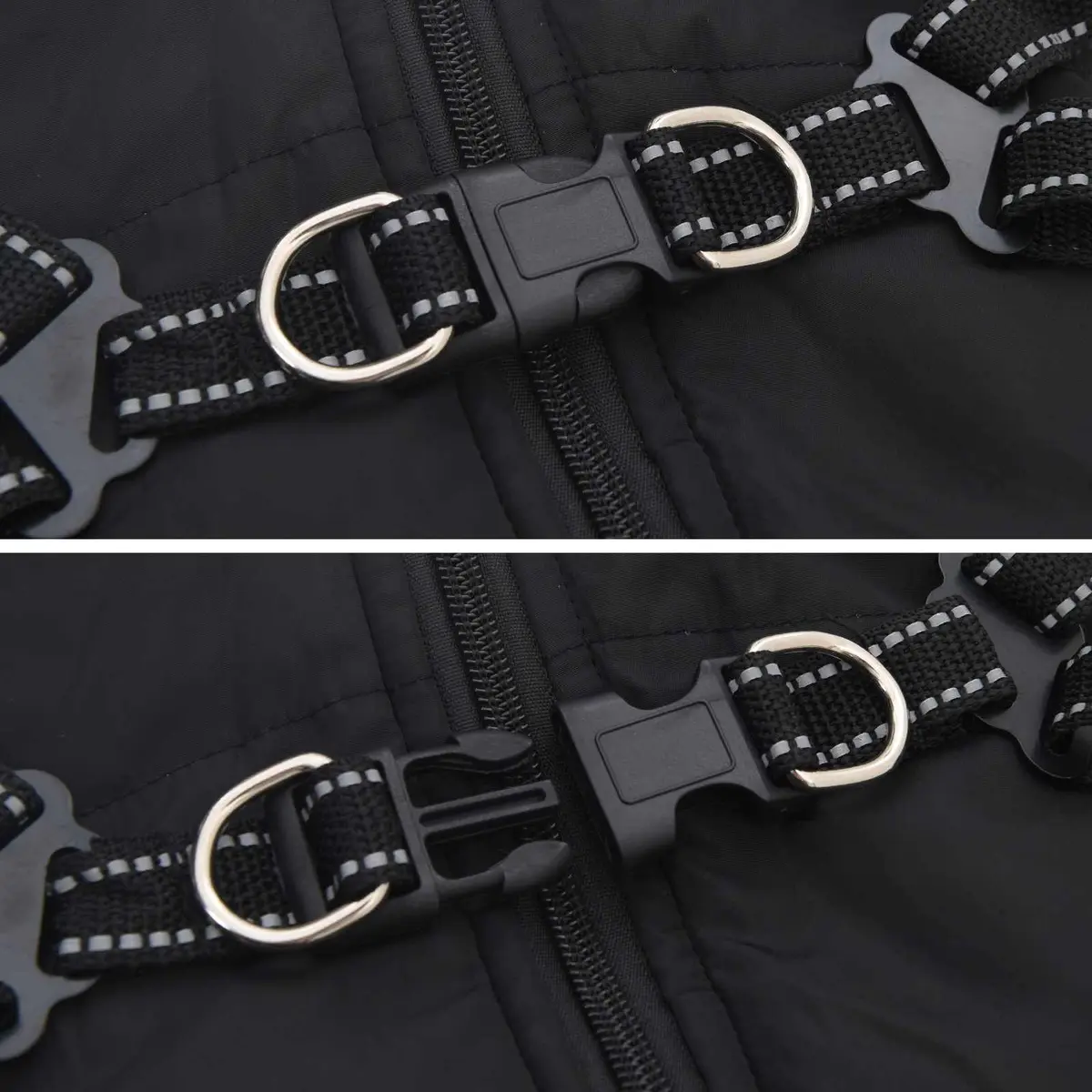 Dog Coat Black L32 Waterproof Windproof Reflective Fleece Polyester