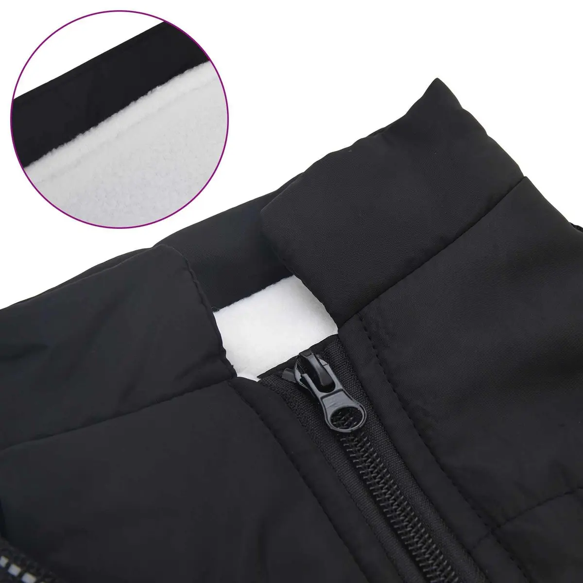 Dog Coat Black L32 Waterproof Windproof Reflective Fleece Polyester