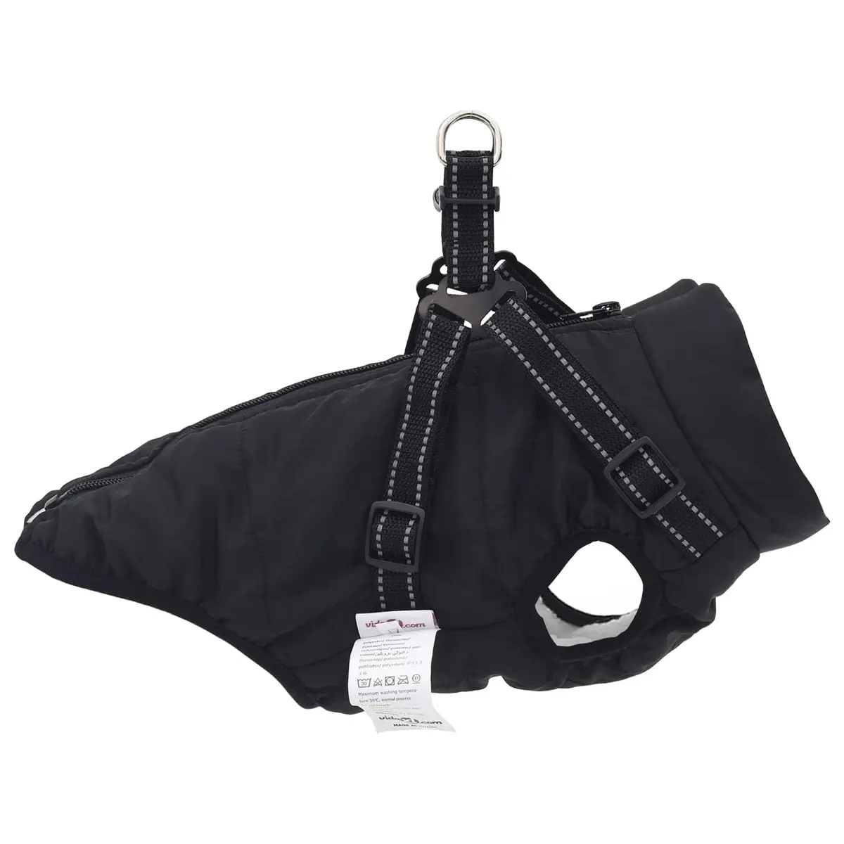 Dog Coat Black L40 Water-Resistant Windproof Fleece Polyester Outdoor Jacket