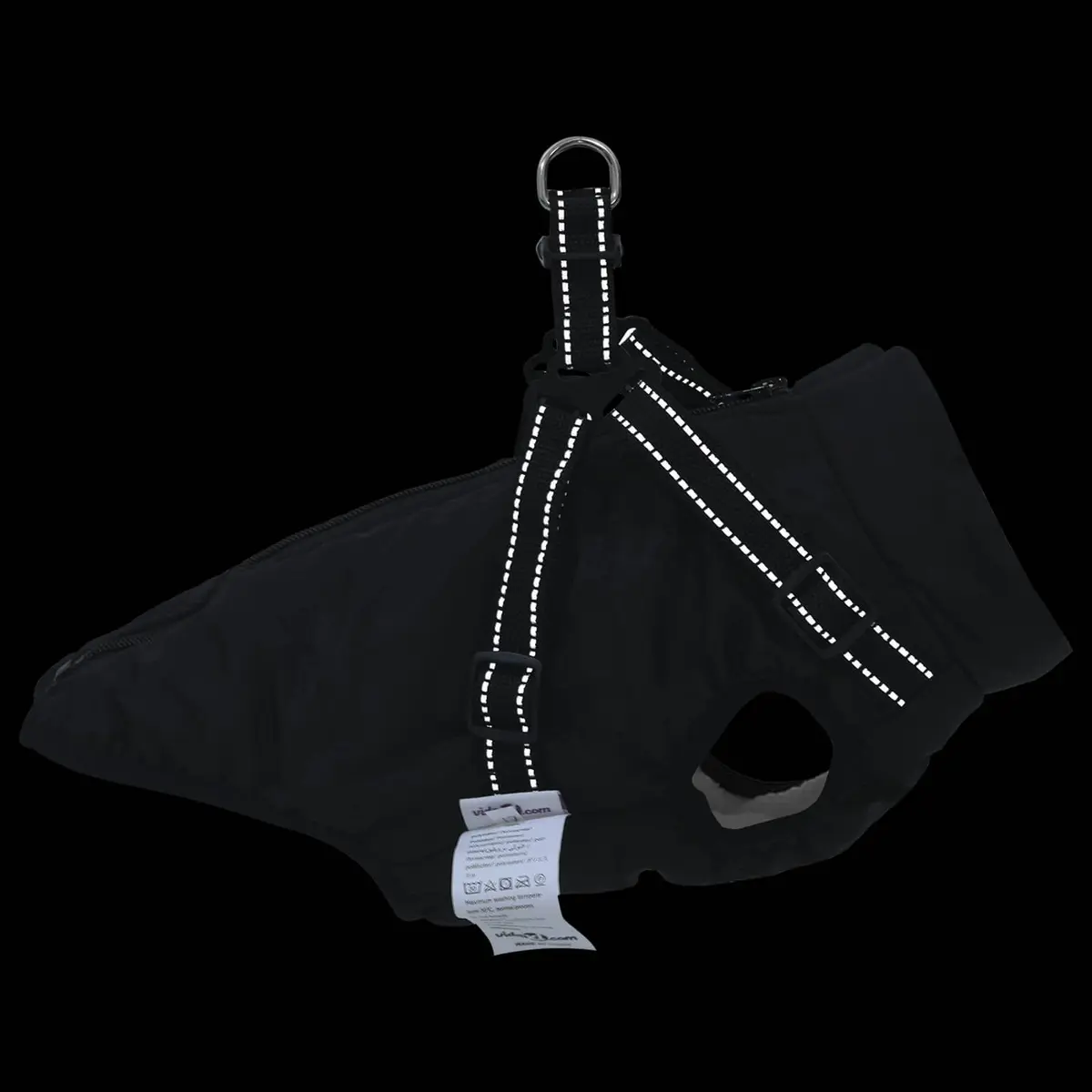 Dog Coat Black L40 Water-Resistant Windproof Fleece Polyester Outdoor Jacket