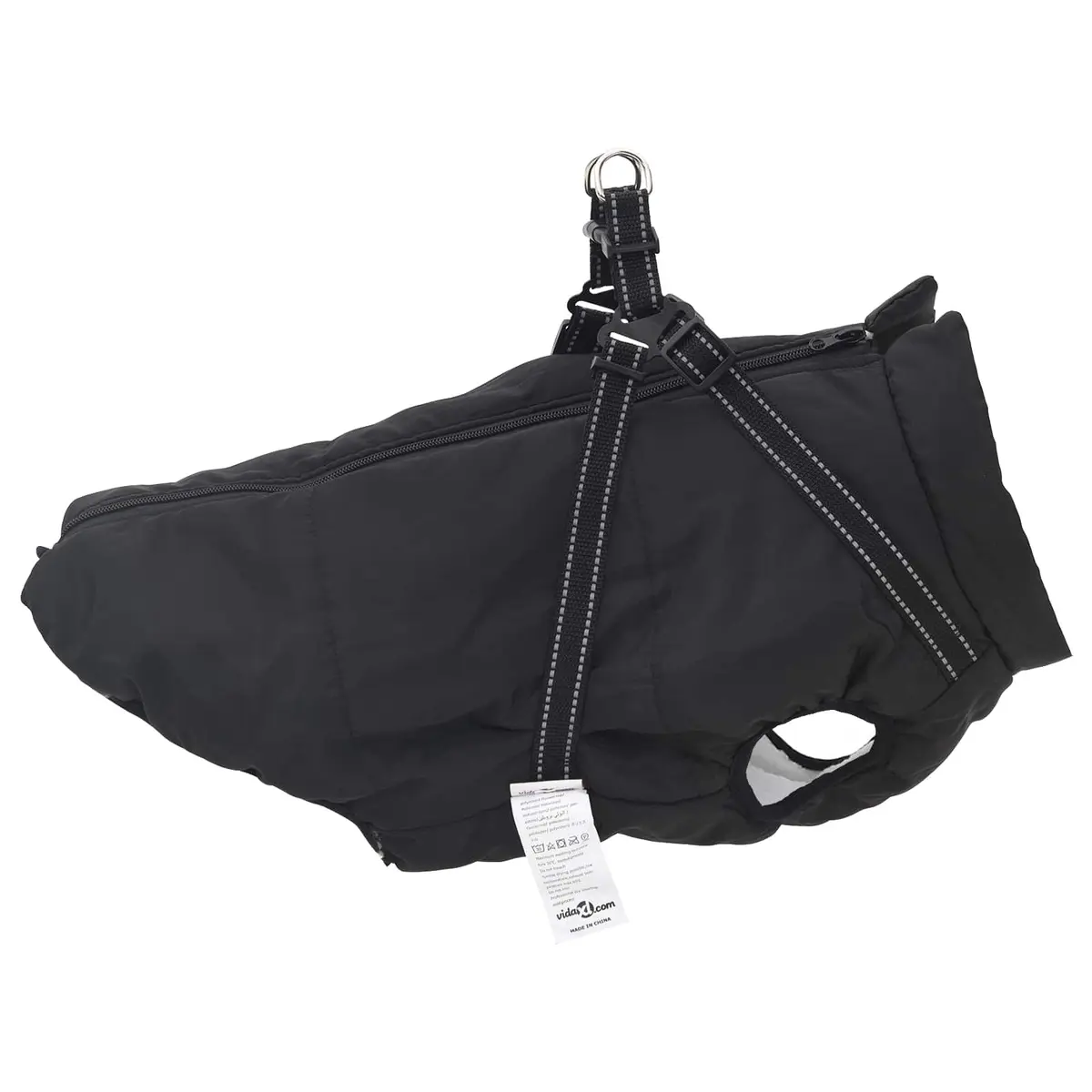 Dog Coat Black L44 Fleece Polyester Water-resistant Windproof Adjustable