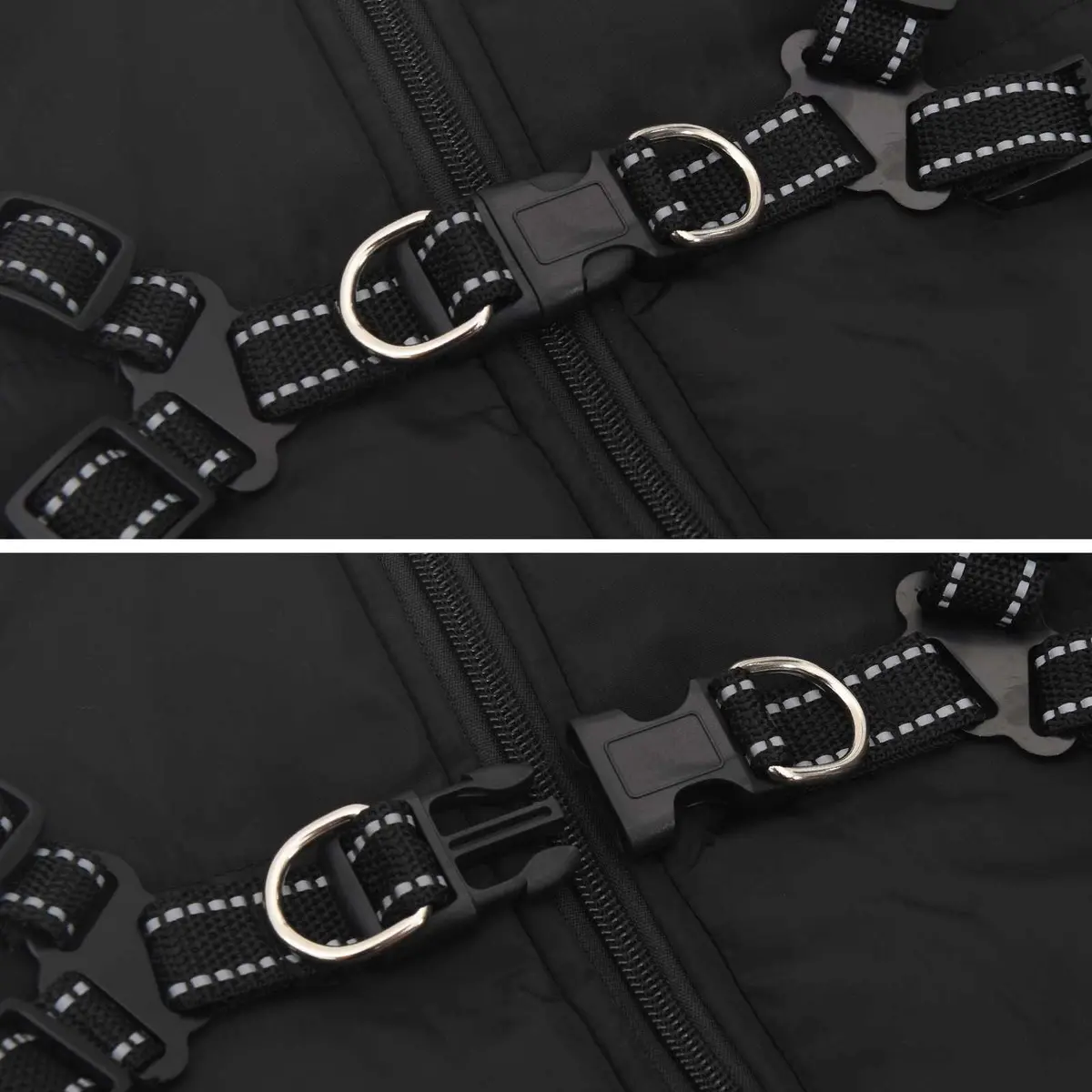 Dog Coat Black L44 Fleece Polyester Water-resistant Windproof Adjustable