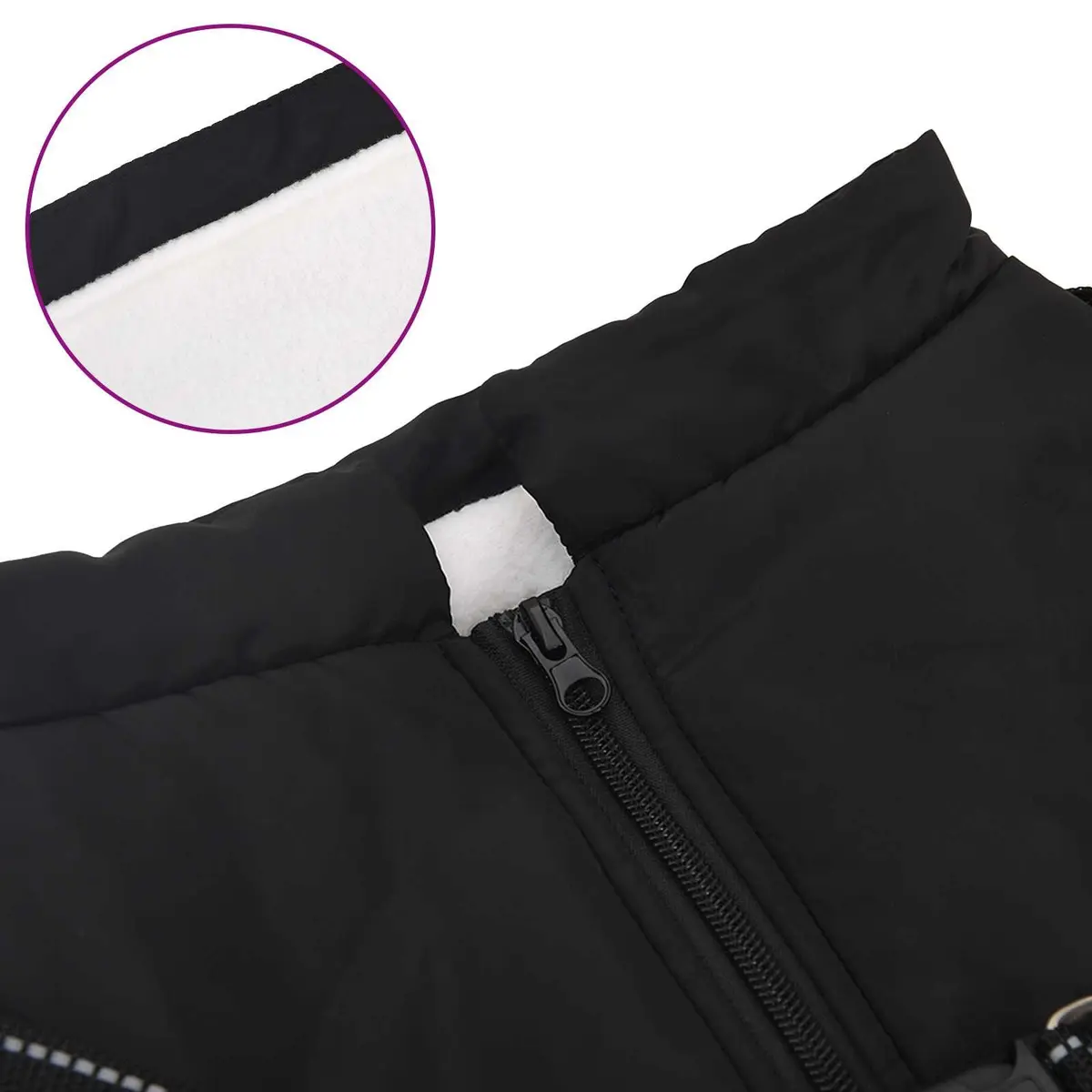 Dog Coat Black L44 Fleece Polyester Water-resistant Windproof Adjustable