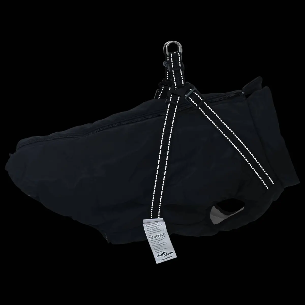 Dog Coat Black L44 Fleece Polyester Water-resistant Windproof Adjustable