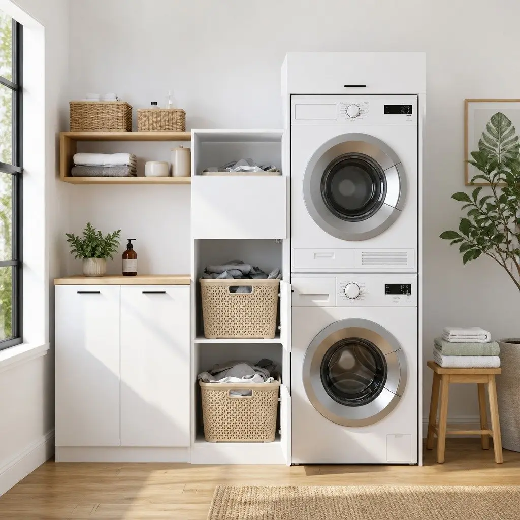 White Laundry Cabinet Set