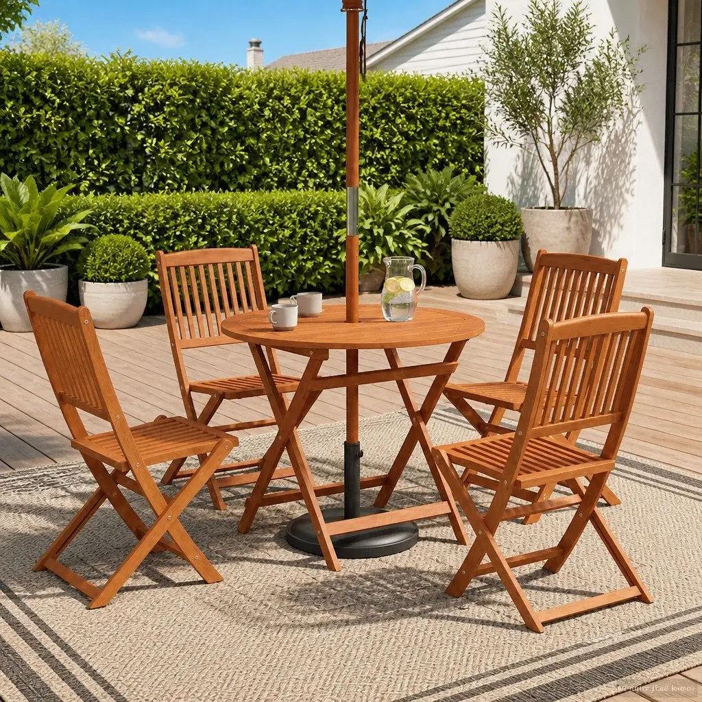 Outdoor Furniture Set 5pc Solid Eucalyptus Wood Foldable Patio Garden Dining