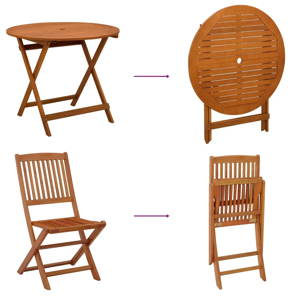 Outdoor Furniture Set 5pc Solid Eucalyptus Wood Foldable Patio Garden Dining