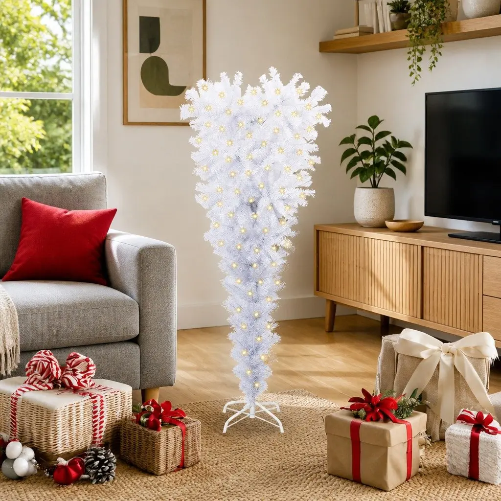 White Artificial Christmas Tree 120cm PVC Steel Stand LED Lights Holiday Decor