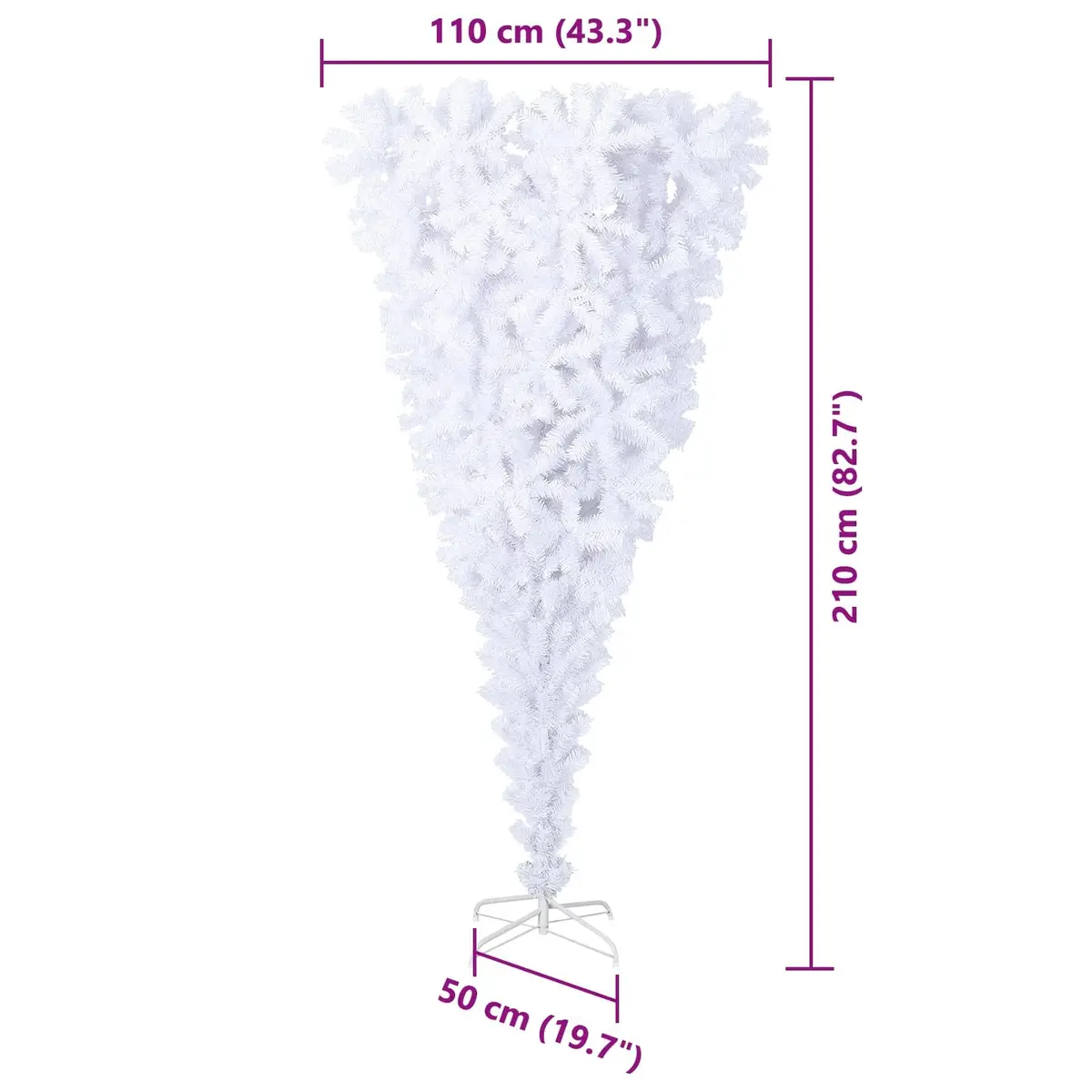 Artificial Christmas Tree White 210cm PVC Steel Stand with LED Lights for Indoor and Outdoor Use