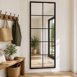 Black Metal Frame Wall Mirror 100x40 cm