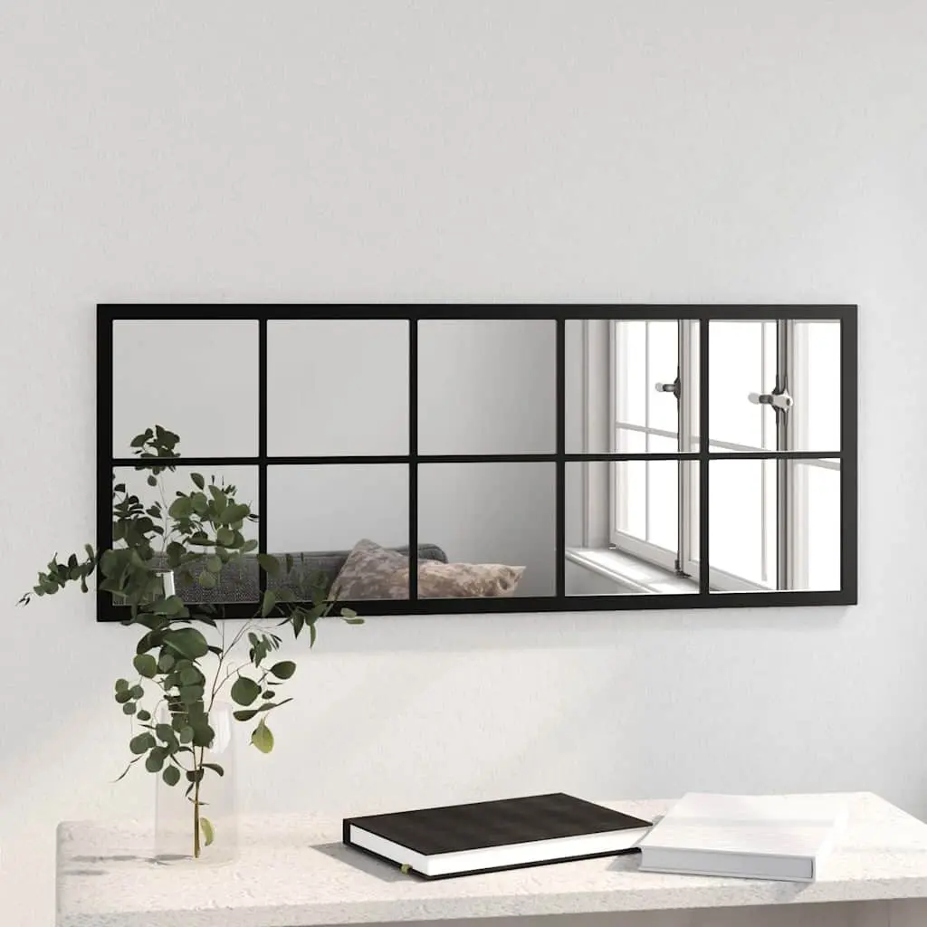 Wall Mirror Black 100x40 cm Metal Frame Horizontal Vertical Mounted